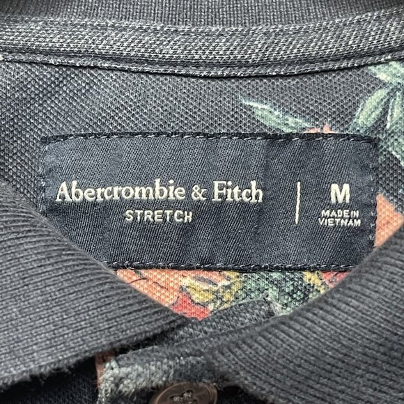 Abercrombie & Fitch Mens Floral Polo Shirt M Stretch Cotton Blend Navy - Picture 2 of 5
